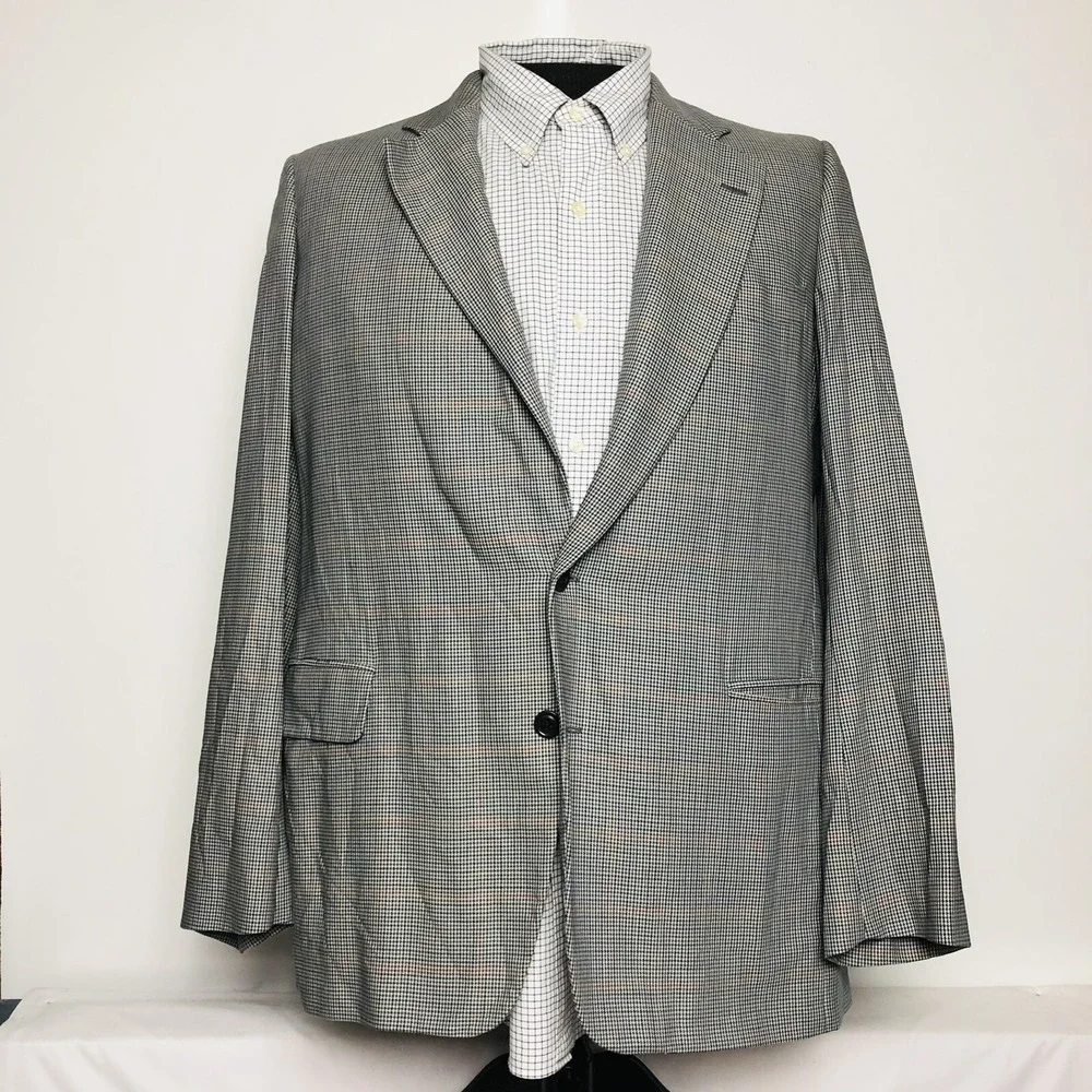 Samuelsohn Multicolored Houndstooth w/ Red Check 2 Btn Super 100 Dormeuil Sz 42L